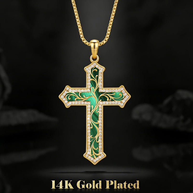14K Gold Plated Turquoise  Abalone Shell Malachite Wood Filigree Cross Pendant Necklace