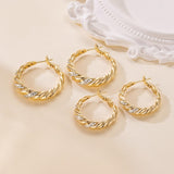 14K Gold Plated Cubic Zirconia Spiral Twisted Chunky Hoops Earring for Women