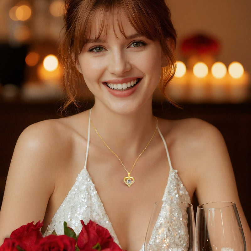 14K Gold Plated Initial Love Heart 2 Carat Moissanite Necklaces for Women Christmas Anniversary Birthday Present Gifts