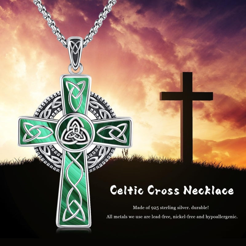 14K Gold Plated Celtic Vikin Cross Pendant Necklace Irish Jewelry Religious Protective Gift
