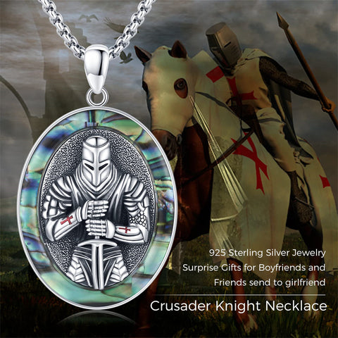 Sterling Silver Knights Templar & Cross Shield Pendant Necklace for Men