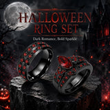 Sterling Silver 10K 14K 18K Gold Personalized Engraved  Halloween Dark Red Gemstone Couple Ring Set