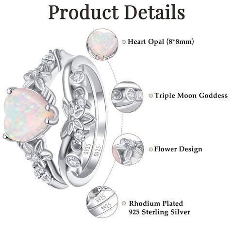 Sterling Silver 10K 14K 18K Gold Heart Moss Agate Opal Cubic Zirconia Promise Rings For Women
