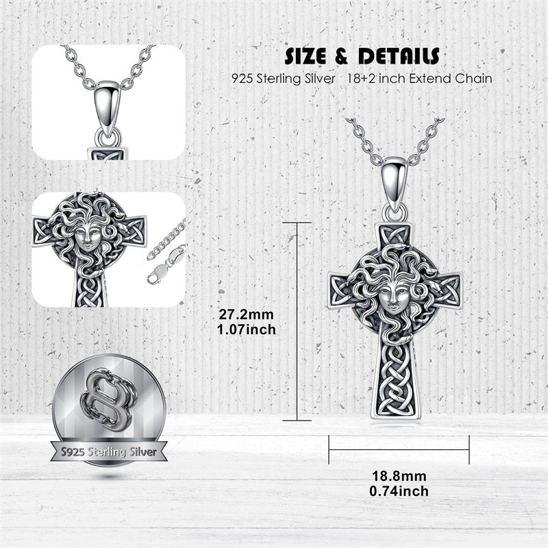 Sterling Silver Medusa Goddess Hand & Heart Ma’at Goddess Nefertiti Goddess Religious Pendant Necklace