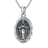 925 Sterling Silver Virgin Mary Goddess Amulet Pendant Necklace