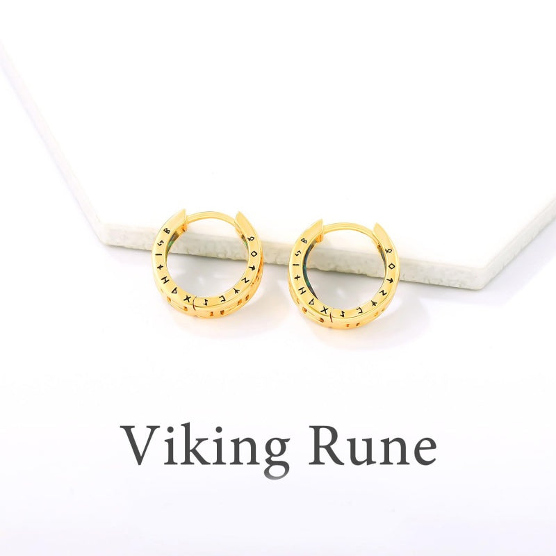 14K Gold Plated  Viking Hoop Earrings