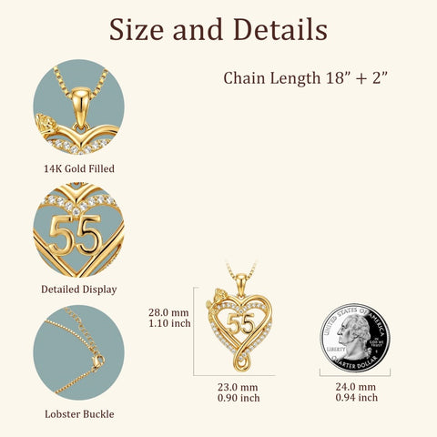 14K Gold  Plated Birthday Anniversary Rose Heart Pendant Necklace for Women