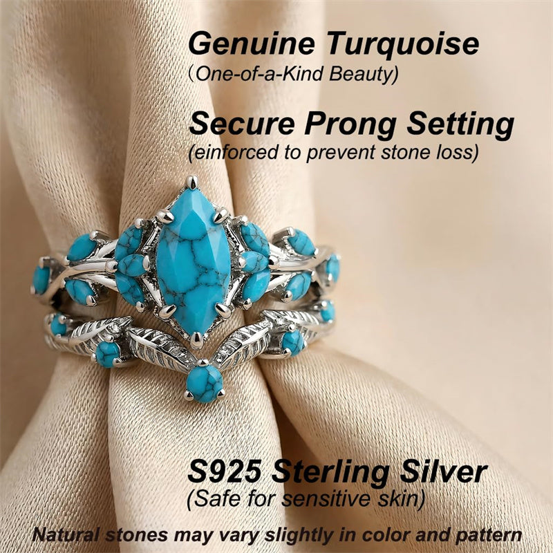 Sterling Silver Personalized Engraved 1-3CT Turquoise Engagement  Wedding Promise Ring Set for Her