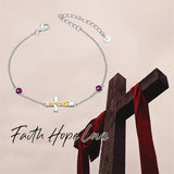 925 Sterling Silver Faith Hope Love Cross Bracelets with 12 Birthstones Birthday Christian Jewelry for Women