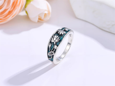 Sterling Silver Turquoise  Dragonfly Hummingbird Turtle Butterfly Mountain Celtic Knot Lotus Ring  Gifts for Women