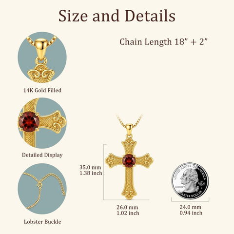 14K Gold Plated  Birthstone Cross Necklace  Pendant Necklace Mother's Day Birthday Gifts for Women