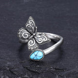 S925 Sterling Silver Turquoise Dragonfly/Butterfly/Highland Cow Spoon Ring Oxidized Wrap Ring  Gifts for Women Girls