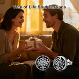 Sterling Silver Black Onyx Tree of Life Ankh Cross Skull Valknu Viking Stud Earrings