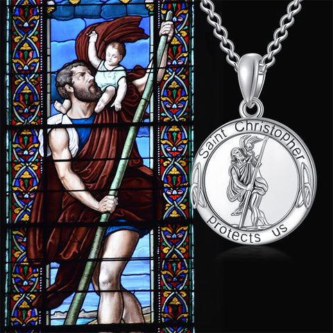 Sterling Silver Saint Michael Saint Christopher Amulet Pendant Necklace for Men