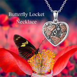 Sterling Silver Butterfly Heart Shaped Locket Pendant Necklace That Holds Pictures