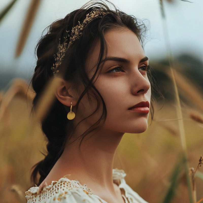 14K Gold Plated  Round Disc Leverback Earring for Women