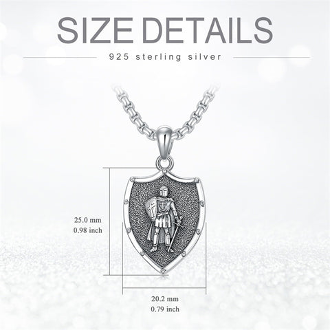 Sterling Silver Knights Templar & Cross Shield Pendant Necklace for Men