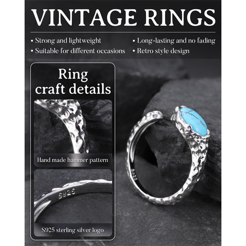 Sterling Silver Turquoise Adjustable  Rings for Women
