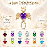 14K Gold Plated 12-Month Birthstone Infinity Angel Wings Pendant Necklace for Women