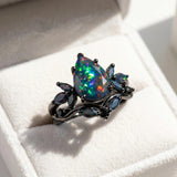 Sterling Silver 10K  14K  18K  Gold Personalized Engraved Black Opal Engagement Wedding Promise Ring for Her