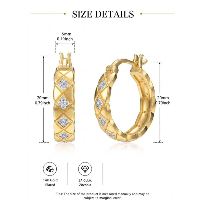 14K Gold Plated Hoop Earrings Jewelry Gift for Birthday Anniversary Mother's Day