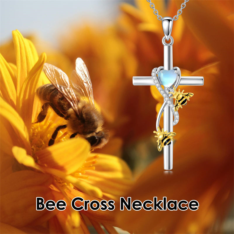 Sterling Silver Cross Moonstone Dragonfly Butterfly Bee Hummingbird Ladybug Pendant  Necklace for Women