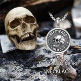 Sterling Silver Gothic Skull Memento Mori Pendant Necklace with Engraved Word