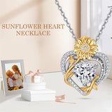Sterling Sliver Birthstone Love Heart & Sunflower Pendant Necklace Engraved With You Are My Sunshine