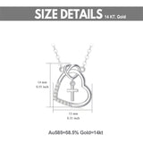 14K Real Gold Heart Necklace for Women,God in My Heart Faith Hope Love,Yellow/White Gold Cross Heart Pendant Necklace with Cubic Zirconia