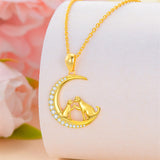 14K Gold Moon Cat Dog Rabbit Pendant Necklace