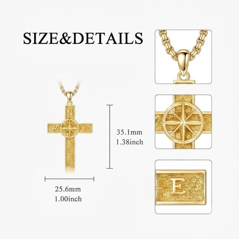 14K Gold Plated Cross Pendant Necklace for Men Religious Jewelry Christian Gift