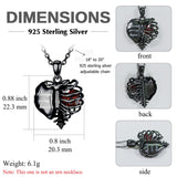 Sterling Silver Black Heart Skeleton Necklace With Engraved