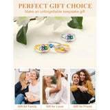 Sterling Silver Personalized 3 Heart Birthstone Engraved Ring for Women