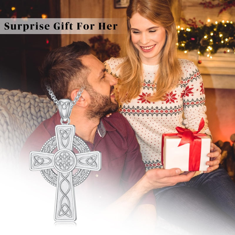 14K Gold Plated Celtic Vikin Cross Pendant Necklace Irish Jewelry Religious Protective Gift
