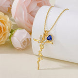 14K Gold Plated  Birthstone  Cross Butterfly Necklace for Women