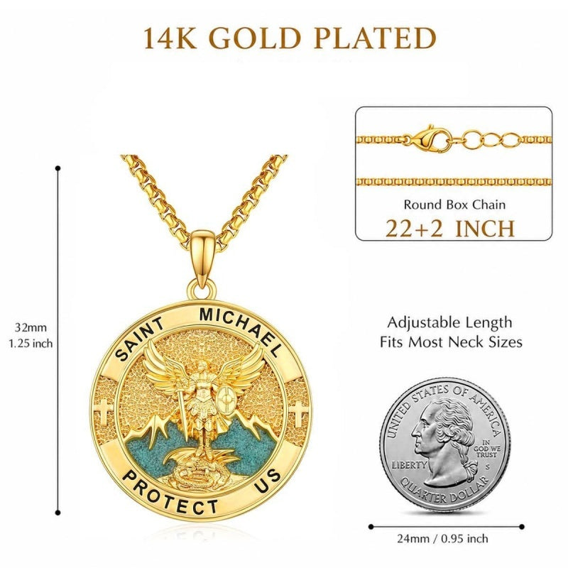 Christian Religious Medal Amulet 14K Gold Plated Pendant  Necklace
