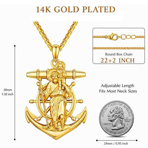 Christian Religious Medal Amulet 14K Gold Plated Pendant  Necklace