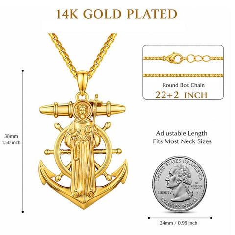 Christian Religious Medal Amulet 14K Gold Plated Pendant  Necklace