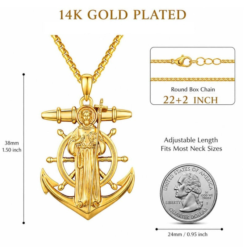 Christian Religious Medal Amulet 14K Gold Plated Pendant  Necklace