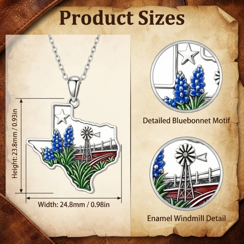 Sterling Silver  Bluebonnets Cow Skull Cowboy Hat Boot Cactus Cowgirl Texas Necklace Texas Necklace