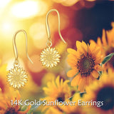 14K Yellow Gold Sunflower Earrings for Women Solid Gold Earrings Jewelry Gifts for Her