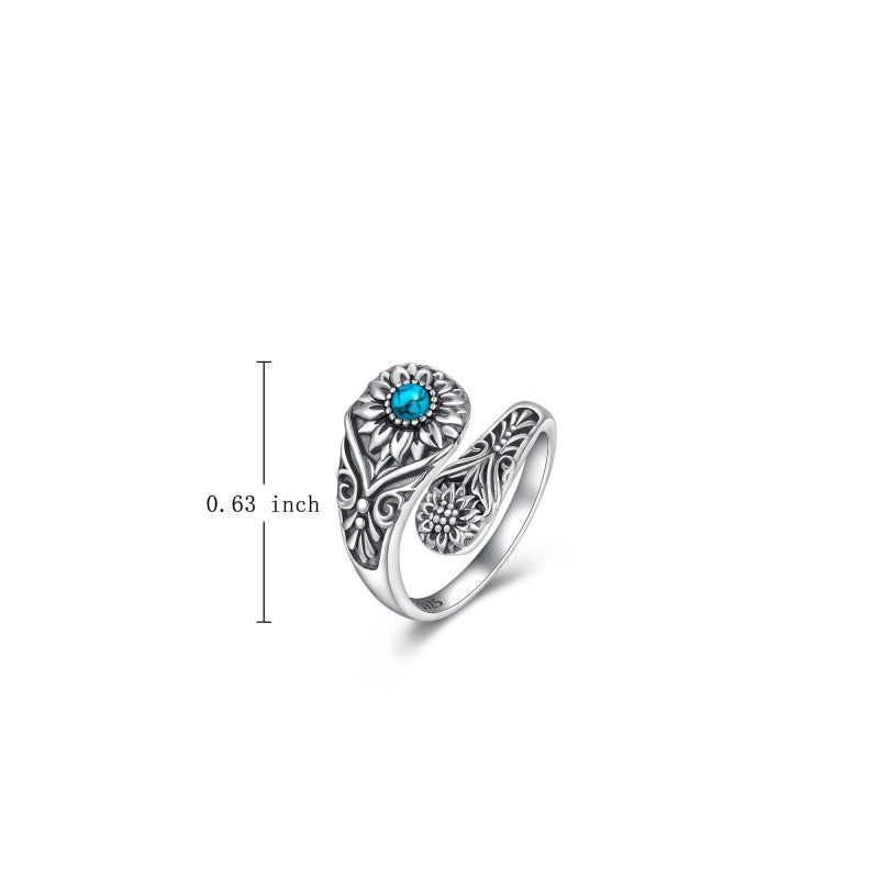 Sterling SilverMustard Seed Turtle Ocean Butterfly Dragonfly Turquoise Adjustable  Spoon Ring Spoon Jewelry for Women
