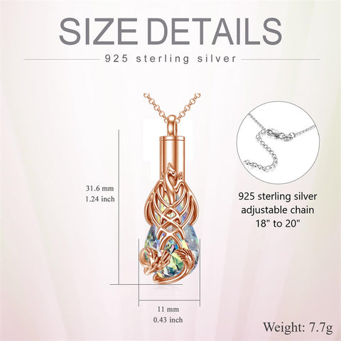 Sterling Silver Teardrop Crystal Butterfly Dragonfly Fox Hummingbird Phoenix Tree of Life Urn Necklaces for Ashes