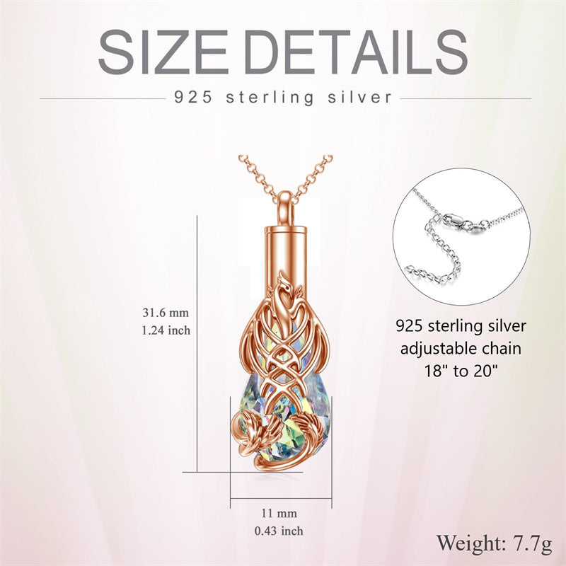 Sterling Silver Teardrop Crystal Butterfly Dragonfly Fox Hummingbird Phoenix Tree of Life Urn Necklaces for Ashes