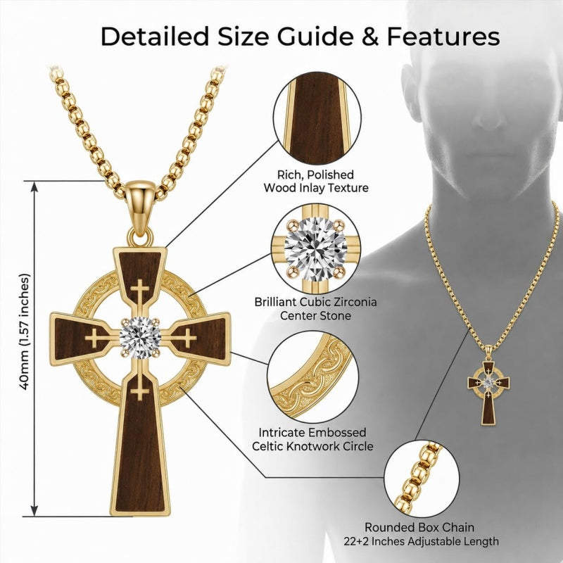 Wood 14K Gold Plated Cross Pendant Necklace