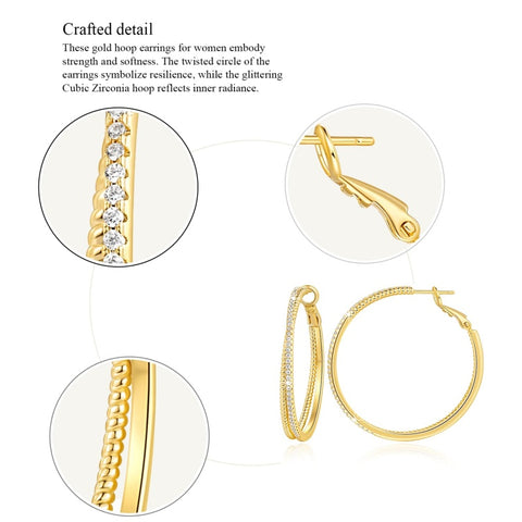 14K Gold Plated Cubic Zirconia Layered Dual-Hoop Earrings for Women
