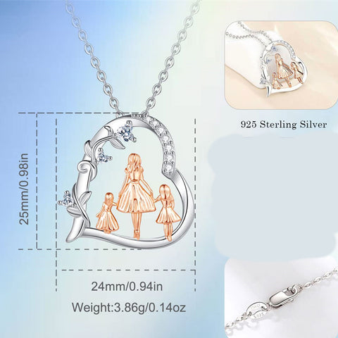Sterling Silver Cubic Zirconia Mother Daughter Father Daughter Pendant Necklace