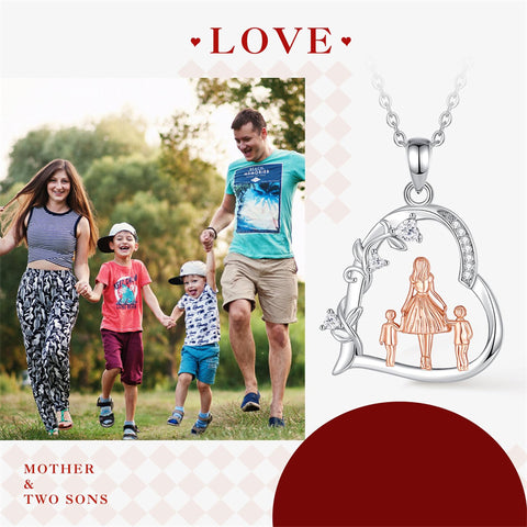 Sterling Silver Cubic Zirconia Mother Daughter Father Daughter Pendant Necklace