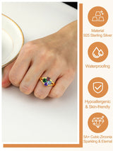 Sterling Silver Personalized 4 Heart Birthstone Engraved Ring for Women