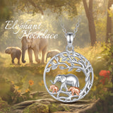 Sterling Silver Elephant with 1 2 3 Cubs Pendant Necklace